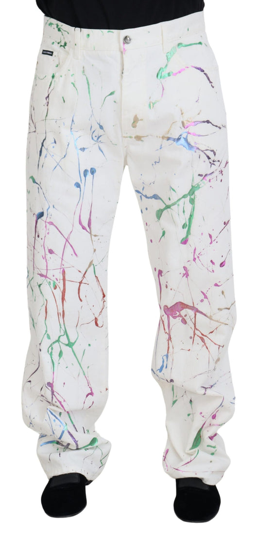 Pantalones vaqueros con estampado de salpicaduras de color de algodón blanco