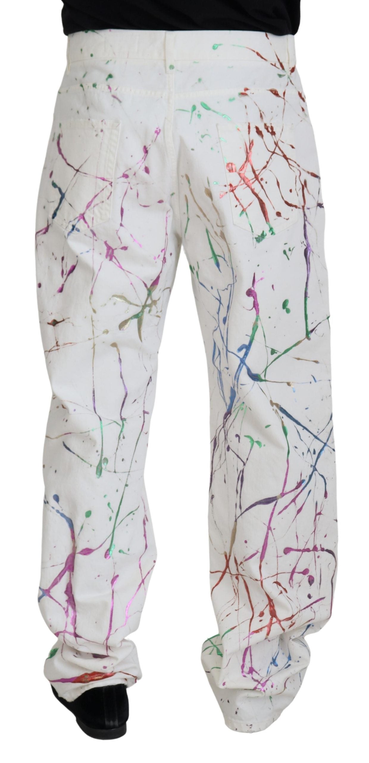 Pantaloni in denim con stampa Splash di colore bianco in cotone