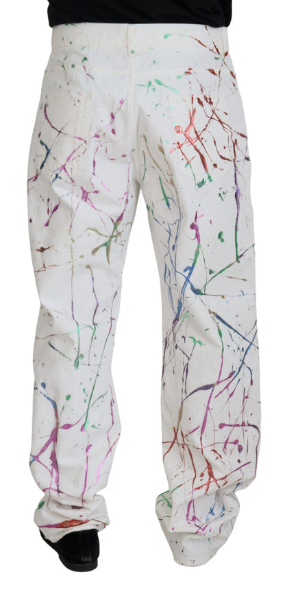 Pantaloni in denim con stampa Splash di colore bianco in cotone
