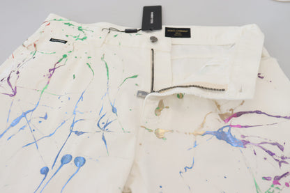 Pantaloni in denim con stampa Splash di colore bianco in cotone