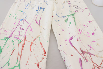 Pantaloni in denim con stampa Splash di colore bianco in cotone