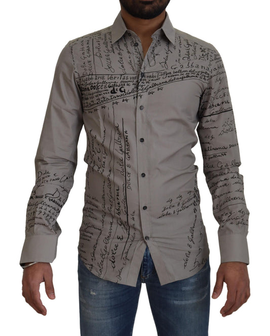 Camicia ORO slim in cotone stampato grigio