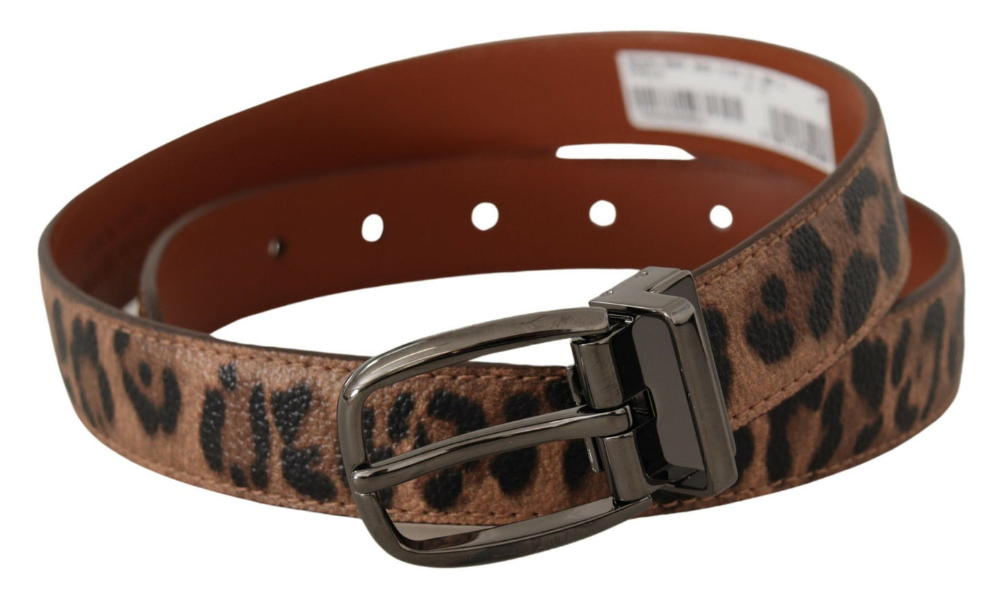 Cintura con fibbia in pelle goffrata leopardo marrone