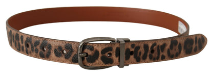 Cintura con fibbia in pelle goffrata leopardo marrone