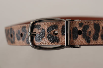 Cintura con fibbia in pelle goffrata leopardo marrone