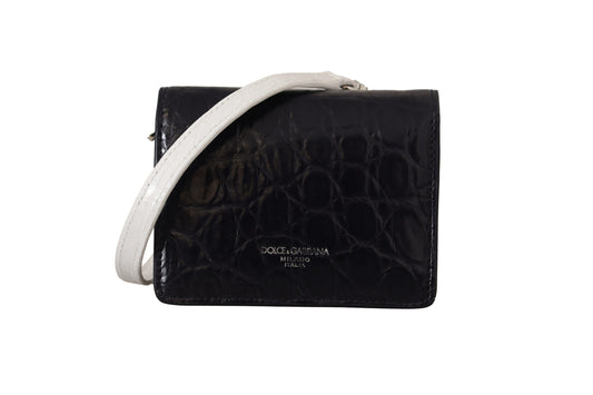 Cartera tarjetero con correa de piel de caimán azul y blanco
