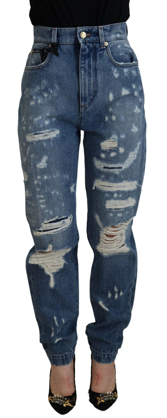 Jeans in cotone denim skinny blu strappati