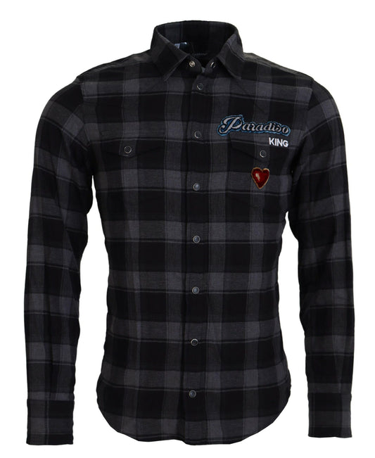 Camicia a maniche lunghe da uomo a quadri grigio nero