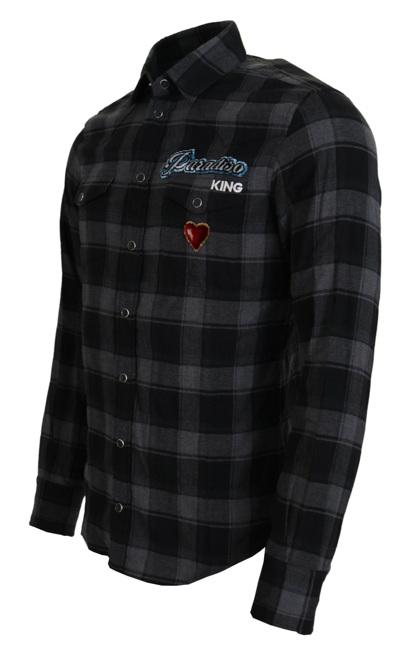 Camicia a maniche lunghe da uomo a quadri grigio nero