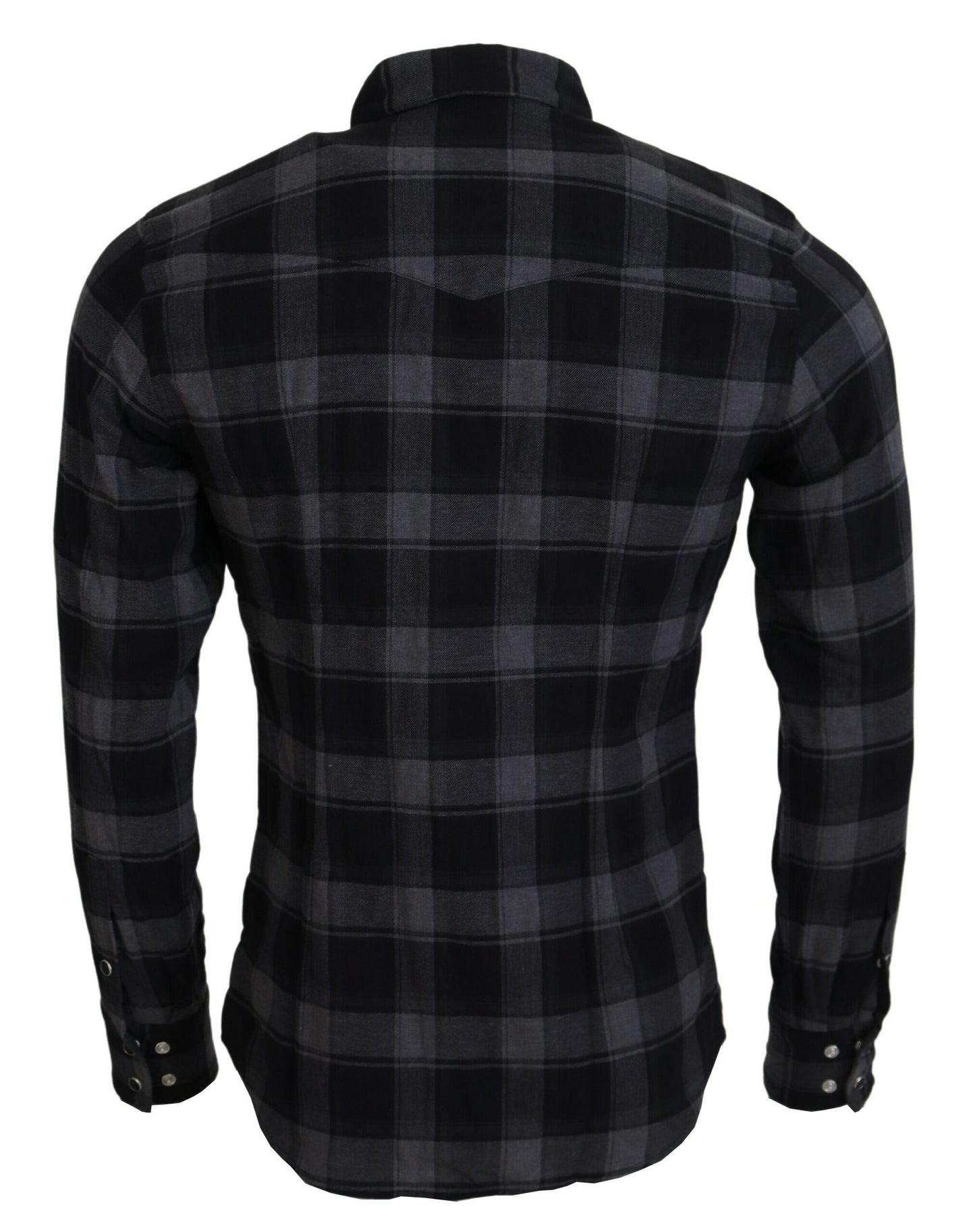 Camicia a maniche lunghe da uomo a quadri grigio nero