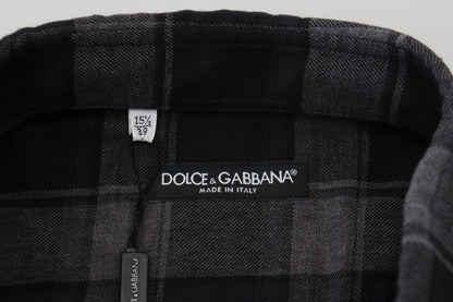 Camicia a maniche lunghe da uomo a quadri grigio nero