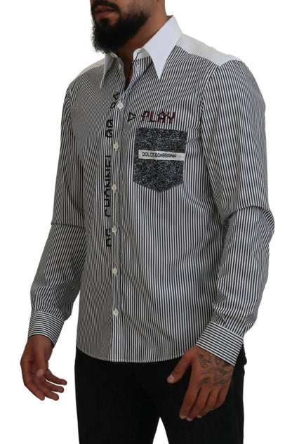 Camisa de algodón casual estampada a rayas blancas y negras