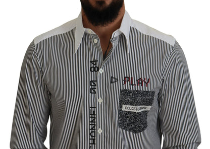 Camisa de algodón casual estampada a rayas blancas y negras