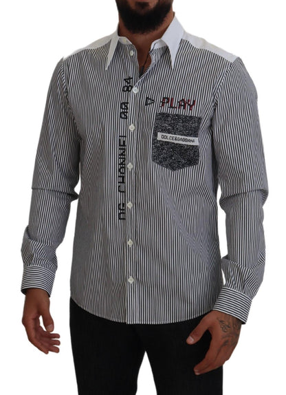 Camisa de algodón casual estampada a rayas blancas y negras
