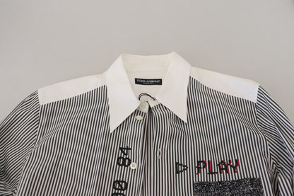 Camisa de algodón casual estampada a rayas blancas y negras