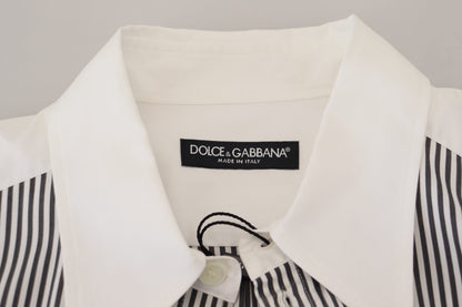 Camisa de algodón casual estampada a rayas blancas y negras