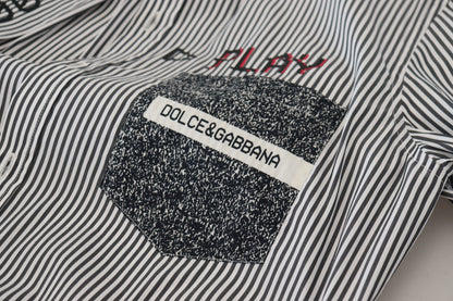 Camisa de algodón casual estampada a rayas blancas y negras