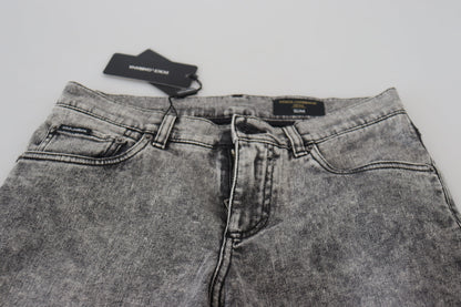Jeans denim da uomo slim fit in cotone lavato grigio