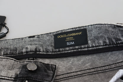 Jeans denim da uomo slim fit in cotone lavato grigio