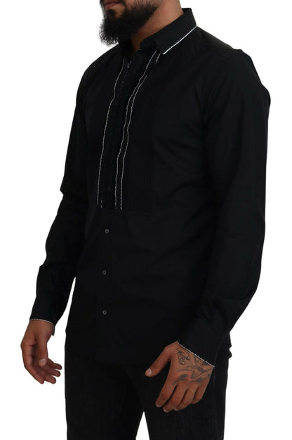 Camicia in cotone slim fit da smoking nera GOLD