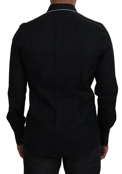 Camicia in cotone slim fit da smoking nera GOLD