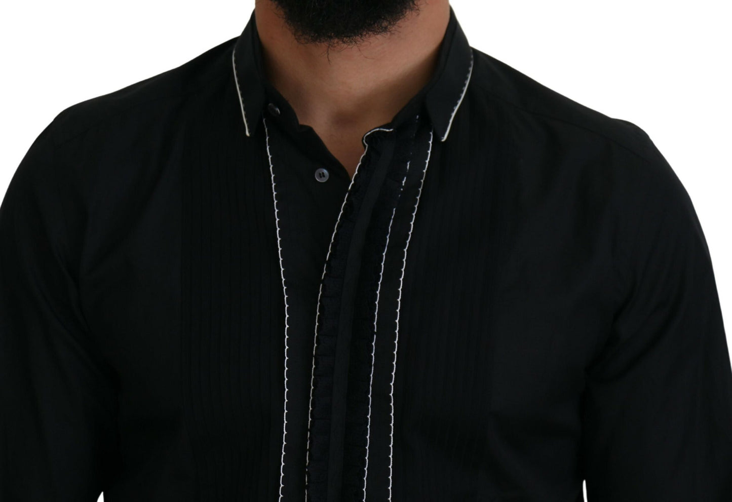 Camicia in cotone slim fit da smoking nera GOLD