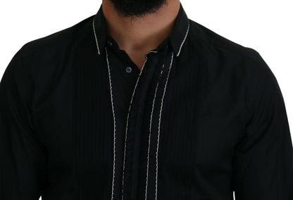 Camicia in cotone slim fit da smoking nera GOLD