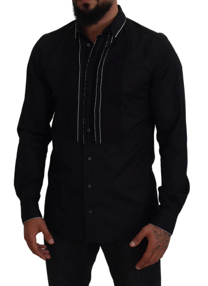 Camicia in cotone slim fit da smoking nera GOLD