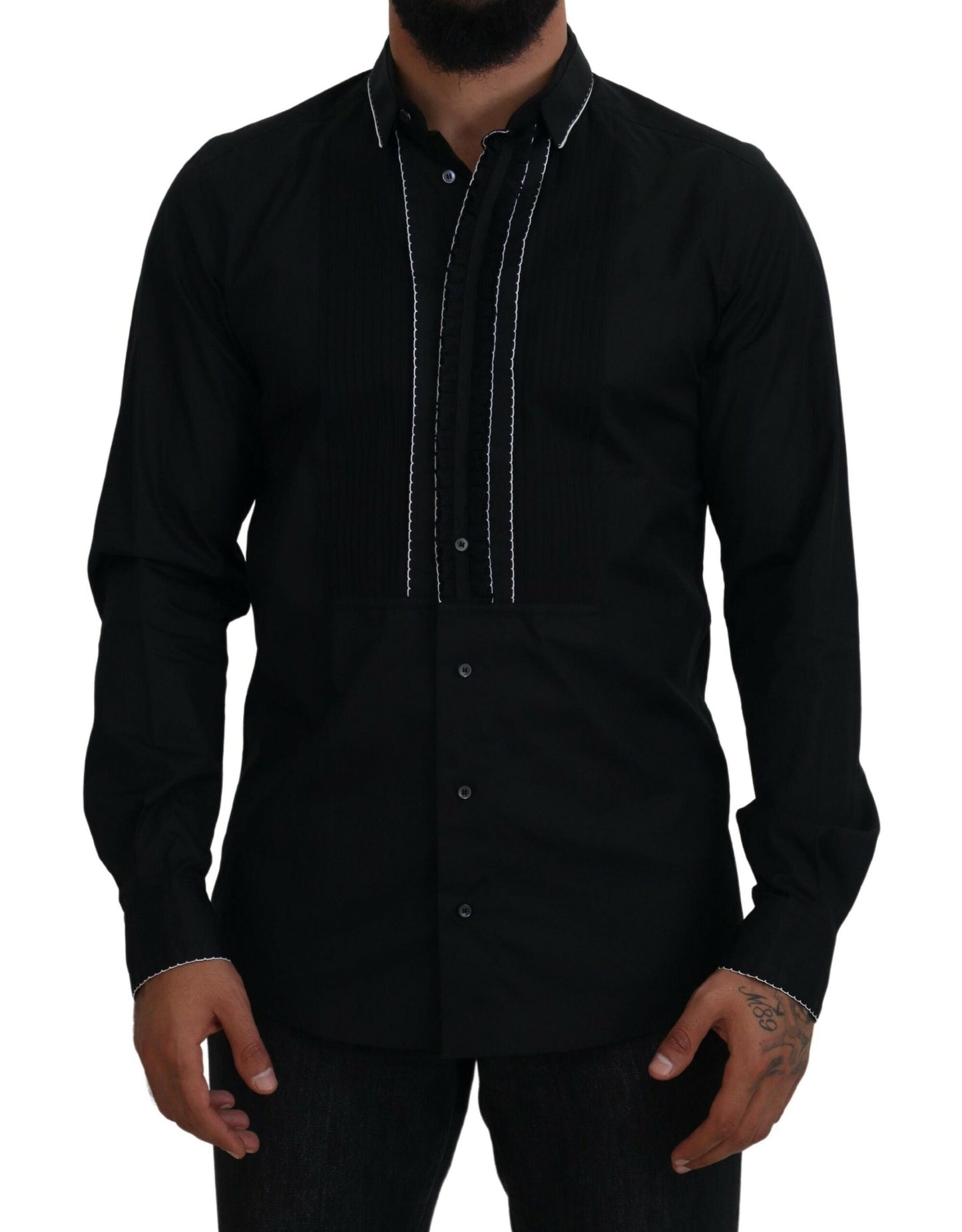 Camicia in cotone slim fit da smoking nera GOLD