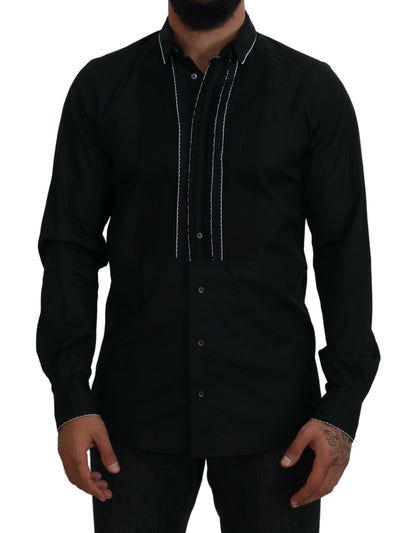 Camicia in cotone slim fit da smoking nera GOLD