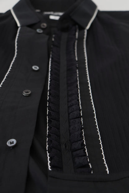 Camicia in cotone slim fit da smoking nera GOLD