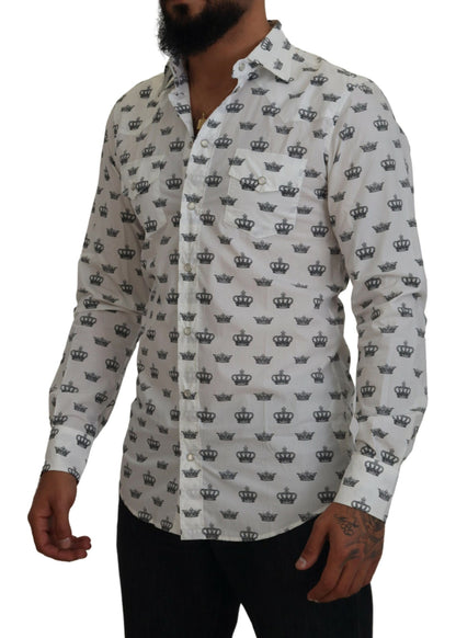 Camicia slim fit in cotone con stampa corona bianca