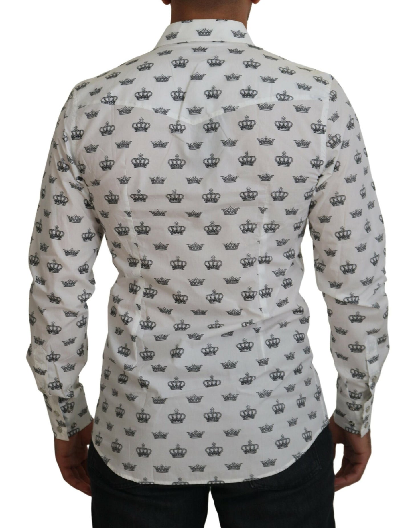 Camicia slim fit in cotone con stampa corona bianca