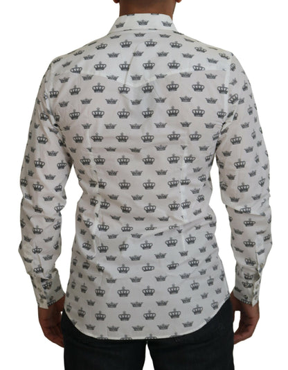 Camicia slim fit in cotone con stampa corona bianca