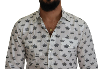 Camicia slim fit in cotone con stampa corona bianca