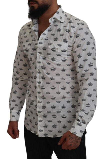 Camicia slim fit in cotone con stampa corona bianca