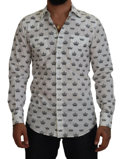 Camicia slim fit in cotone con stampa corona bianca