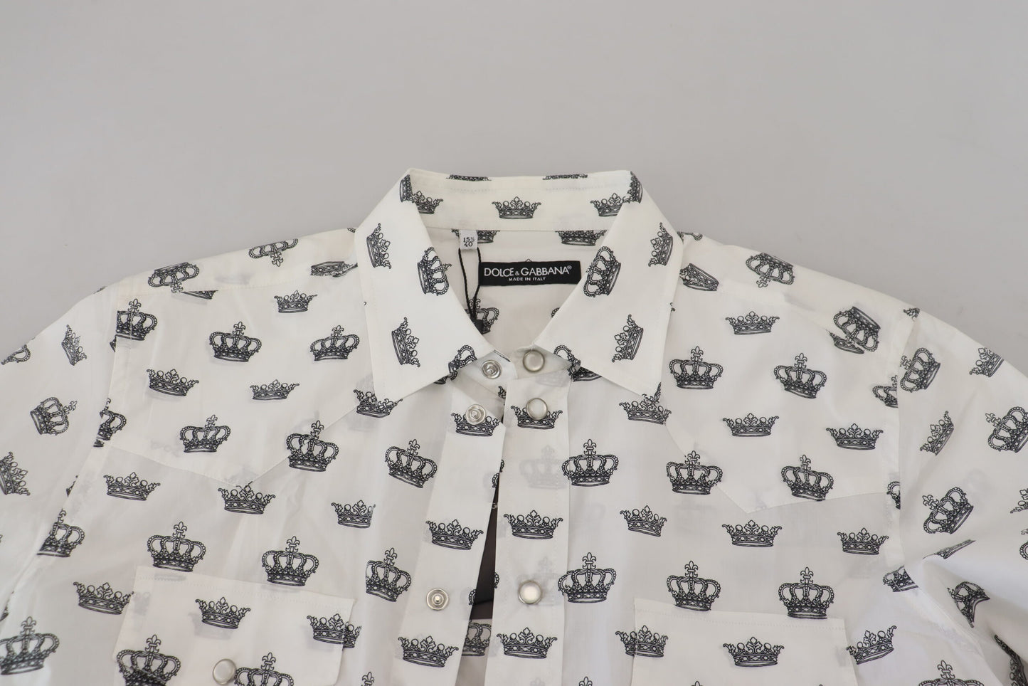 Camicia slim fit in cotone con stampa corona bianca