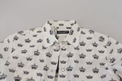 Camicia slim fit in cotone con stampa corona bianca