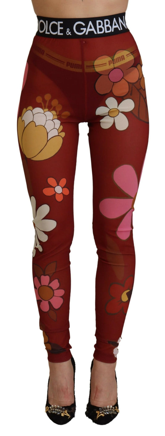 Dolce &amp; Gabbana – Leggings mit hoher Taille und Blumenmuster in Rot