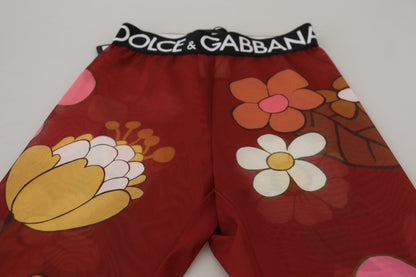Dolce &amp; Gabbana – Leggings mit hoher Taille und Blumenmuster in Rot