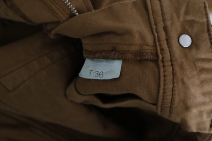 Jeans skinny in denim slim fit a vita media in cotone marrone