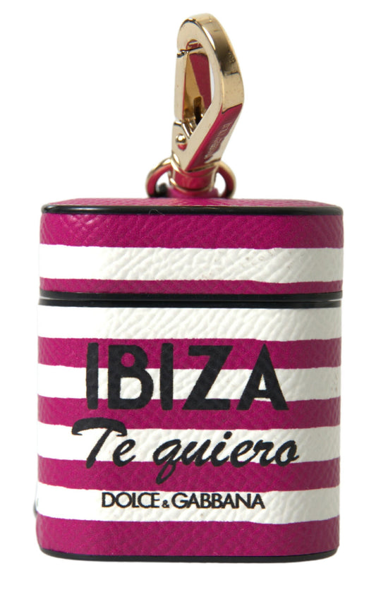 Funda para Airpods con logo de cuero Dauphine fucsia