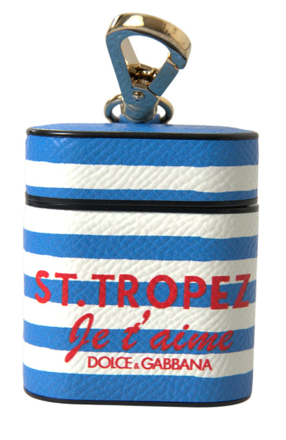 Funda para Airpod con estampado de logo y cuero Dauphine a rayas azules