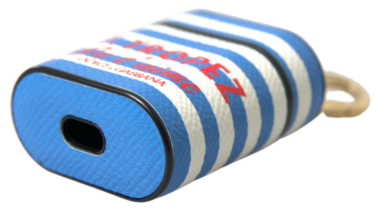 Funda para Airpod con estampado de logo y cuero Dauphine a rayas azules