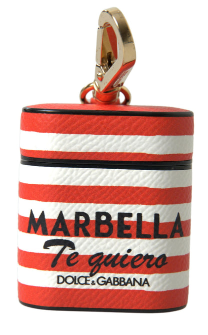 Funda para Airpod con correa y logo de cuero Dauphine a rayas naranjas