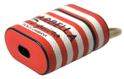 Funda para Airpod con correa y logo de cuero Dauphine a rayas naranjas