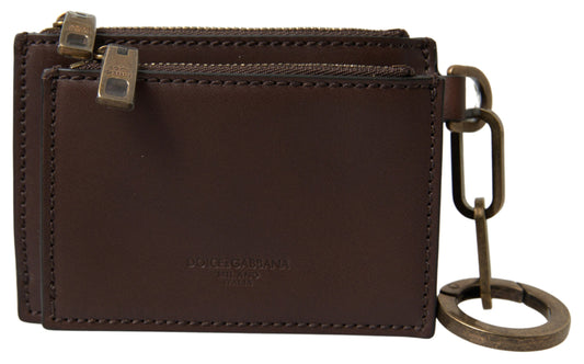 Cartera monedero con llavero y logo con cremallera de cuero marrón