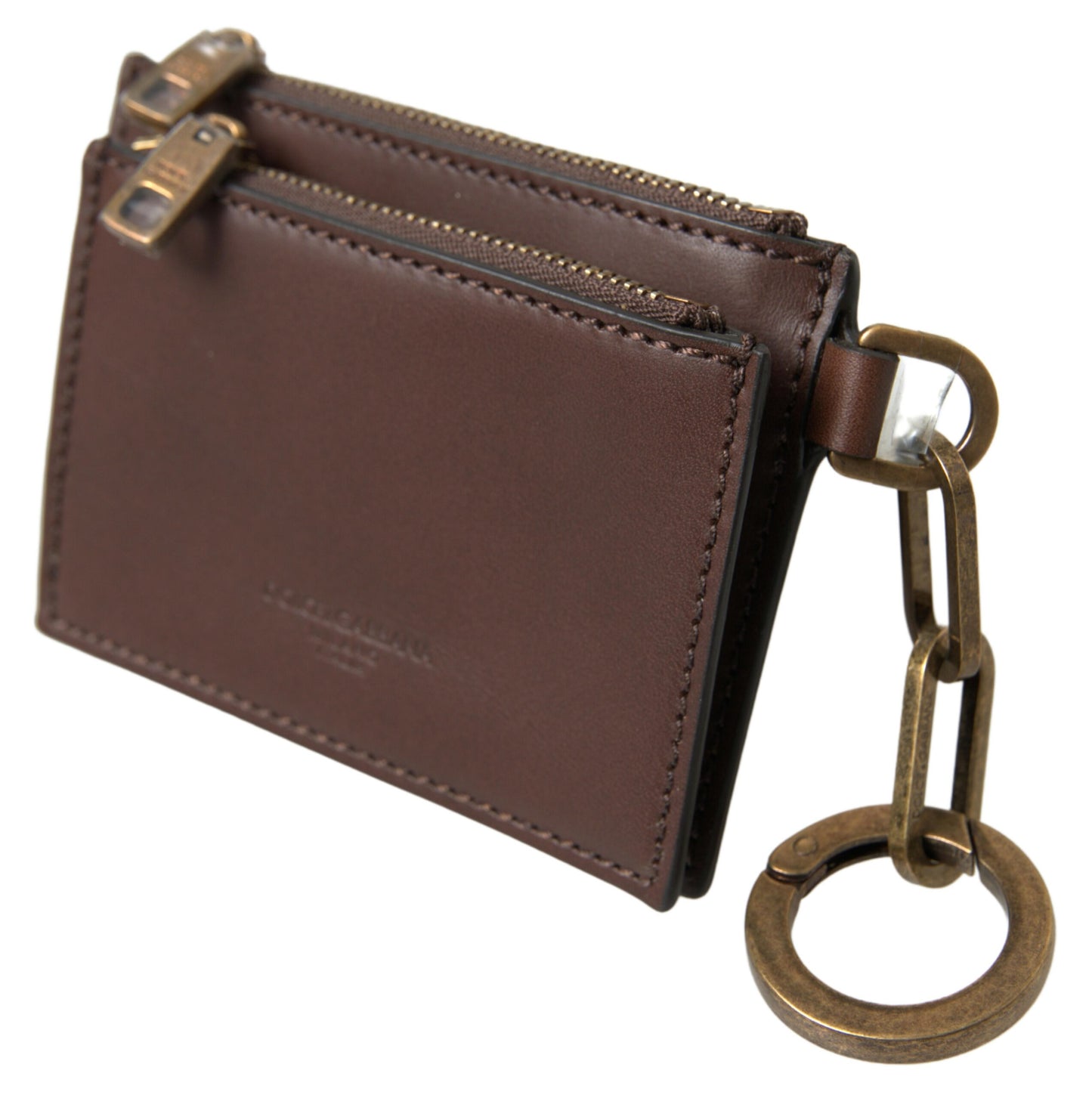 Cartera monedero con llavero y logo con cremallera de cuero marrón