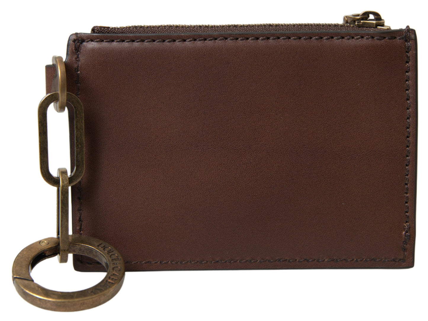 Cartera monedero con llavero y logo con cremallera de cuero marrón